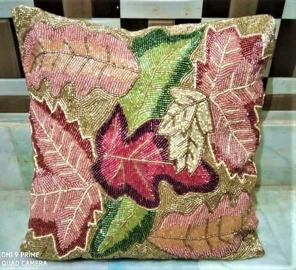 Multicolor_Printed_Cushions_&_Pillows_Case_Beaded_(40.64_Cm*40.64_CmMulticolor_Cutwork_Leaf_Desgin