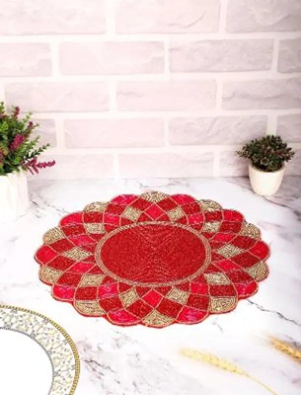 Turquoise_Beaded_Dining_Table_Dinning_Pink_Golden_Round_Mat_12_Inches_Circle