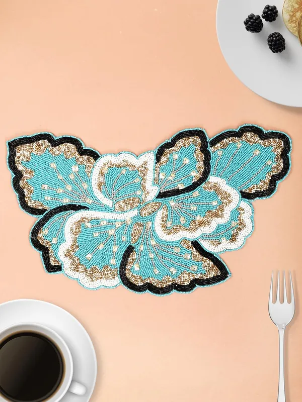 Firozi_Poleyster_Placemats,_Beaded_Design,14_Inch_Gulmohar_Floral_Pattern,_Best_For_Bed-Side_Table/Center_Table,_Dining_Table/Shelves_Pack_Of_2