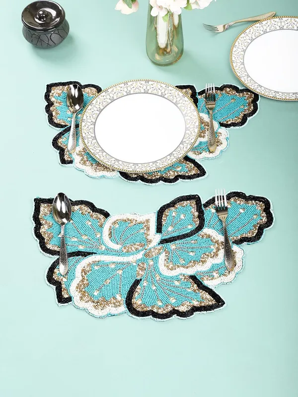 Firozi_Poleyster_Placemats,_Beaded_Design,14_Inch_Gulmohar_Floral_Pattern,_Best_For_Bed-Side_Table/Center_Table,_Dining_Table/Shelves_Pack_Of_2