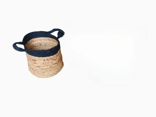 Black_Jute_Cotton_Fruit_Basket_Handcrafted_Woven_Storage_Planter_Basket_For_Home_Decor,_Multi-Purpose_Bag_With_Handle_For_Living_Room_Bathroom_Laundry_Toys_(6X6),(Black&Beige)_Set_Of_3