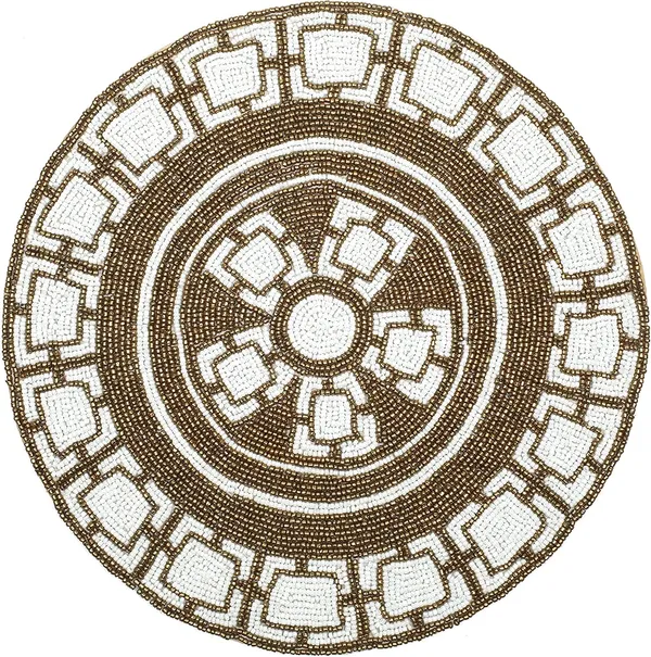 Firozi_Poleyster_Placemats,_Beaded_Design,14_Inch_Gulmohar_Geometric_Brown_Pattern,_Best_For_Bed-Side_Table/Center_Table,_Dining_Table/Shelves