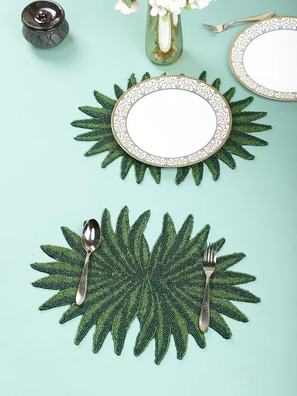 Firozi_Poleyster_Placemats,_Beaded_Design,14_Inch_Gulmohar_Floral_Pattern,_Best_For_Bed-Side_Table/Center_Table,_Dining_Table/Shelves_Pack_Of_2