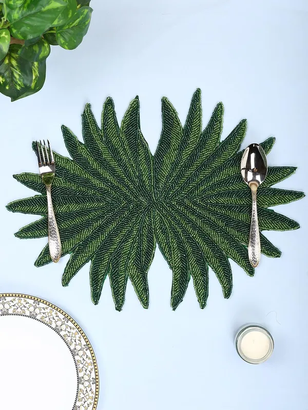 Firozi_Poleyster_Placemats,_Beaded_Design,14_Inch_Gulmohar_Floral_Pattern,_Best_For_Bed-Side_Table/Center_Table,_Dining_Table/Shelves_Pack_Of_2