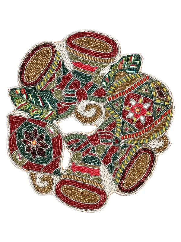 Firozi_Poleyster_Placemats,_Beaded_Design,14_Inch_Gulmohar_Floral_Pattern,_Best_For_Bed-Side_Table/Center_Table,_Dining_Table/Shelves_Pack_Of_2