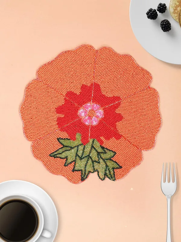 Firozi_Poleyster_Placemats,_Beaded_Design,14_Inch_Gulmohar_Floral_Pattern,_Best_For_Bed-Side_Table/Center_Table,_Dining_Table/Shelves_Pack_Of_2