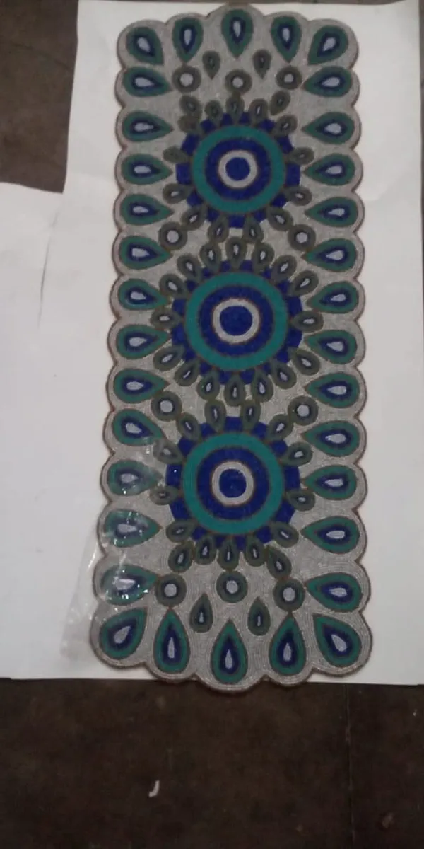 Turquoise_Premium_Handcrafted_Beautiful_Beaded_Dinning_Table_Runner_13/36_Peacock_Feather_Desgin