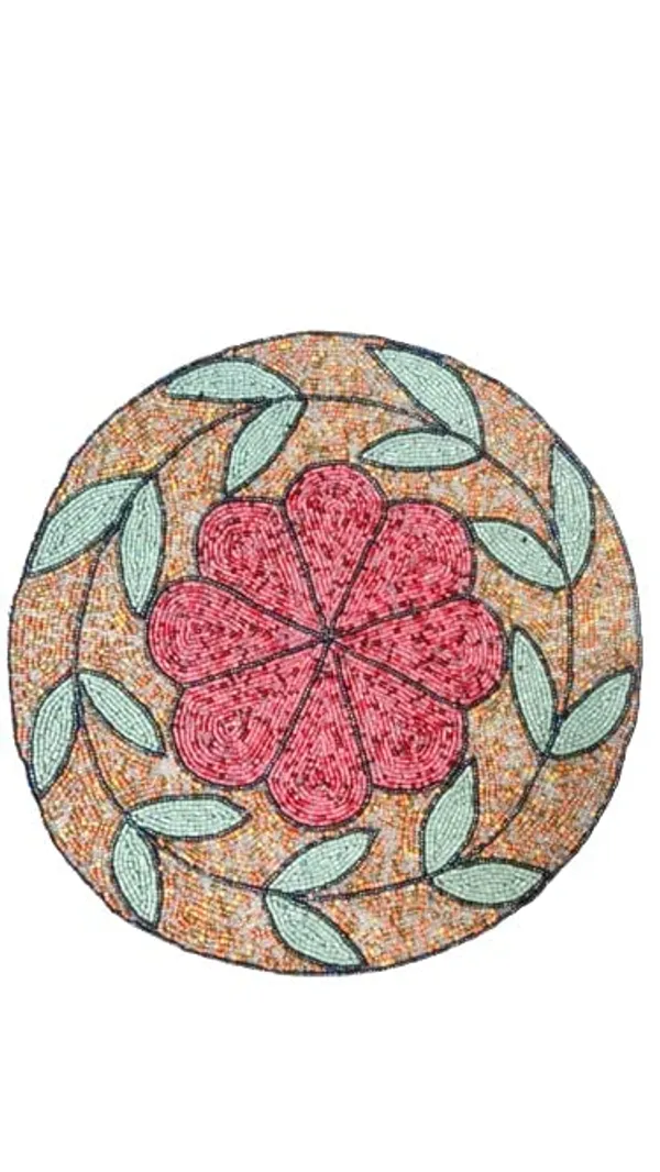 Firozi_Poleyster_Placemats,_Beaded_Design,14_Inch_Multi_Summer_Leaf_Pattern,_Best_For_Bed-Side_Table/Center_Table,_Dining_Table/Shelves