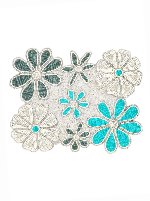 Firozi_Poleyster_Placemats,_Beaded_Design,14_Inch_Firoji_Nd_Silver_Emb.Pattern,_Best_For_Bed-Side_Table/Center_Table,_Dining_Table/Shelves