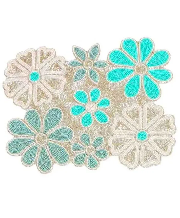 Firozi_Poleyster_Placemats,_Beaded_Design,14_Inch_Firoji_Nd_Silver_Emb.Pattern,_Best_For_Bed-Side_Table/Center_Table,_Dining_Table/Shelves