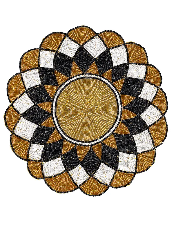 Firozi_Poleyster_Placemats,_Beaded_Design,14_Inch_Gulmohar_Floral_Pattern,_Best_For_Bed-Side_Table/Center_Table,_Dining_Table/Shelves_Pack_Of_2