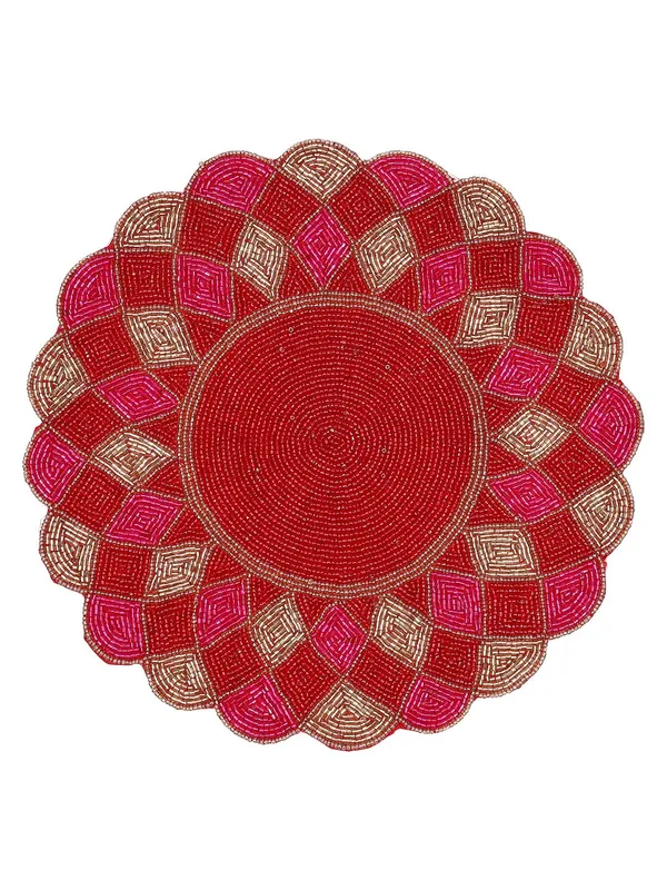 Firozi_Poleyster_Placemats,_Beaded_Design,14_Inch_Gulmohar_Floral_Pattern,_Best_For_Bed-Side_Table/Center_Table,_Dining_Table/Shelves_Pack_Of_2