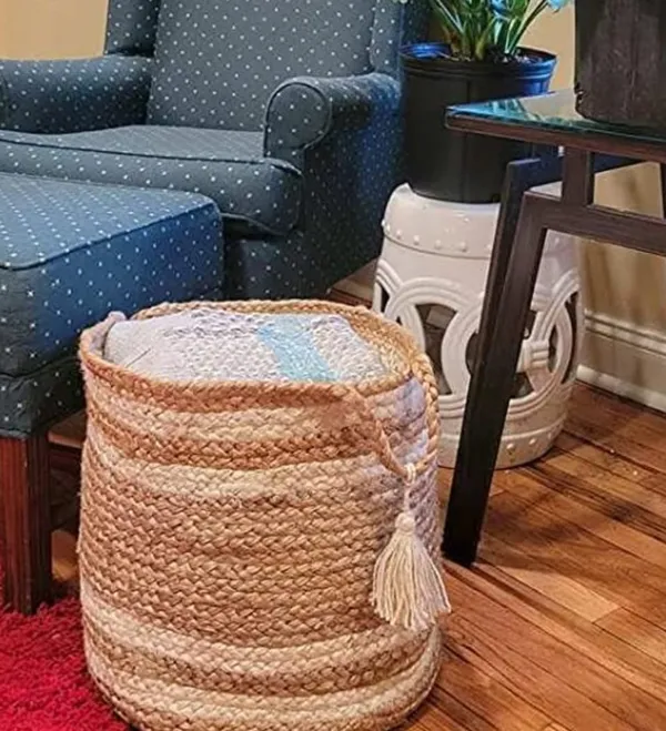 Multicolor_Jute_Cotton_Fruit_Basket_Handcrafted_Woven_Storage_Planter_Basket_For_Home_Decor,_Multi-Purpose_Bag_With_Handle_For_Living_Room_Bathroom_Laundry_Toys_(8X12),(White&Beige)_Set_Of_1