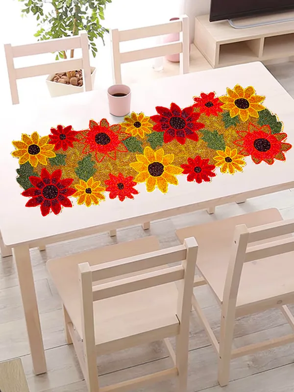 Light_Green_Premium_Handcrafted_Beautiful_Beaded_Dinning_Table_Runner_13"_X_36"_Inches_Multi_Coloured_Floral_Table_Runner_Fully_Beaded