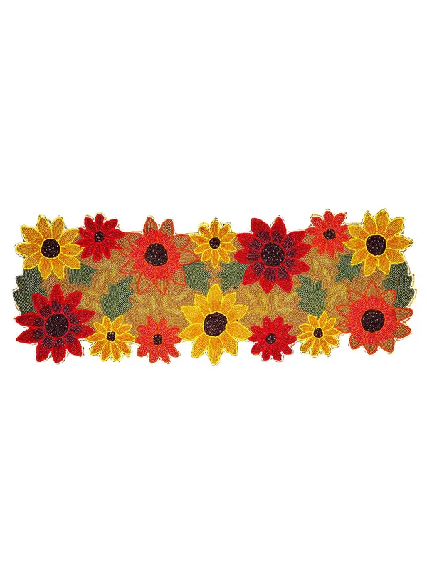 Light_Green_Premium_Handcrafted_Beautiful_Beaded_Dinning_Table_Runner_13"_X_36"_Inches_Multi_Coloured_Floral_Table_Runner_Fully_Beaded
