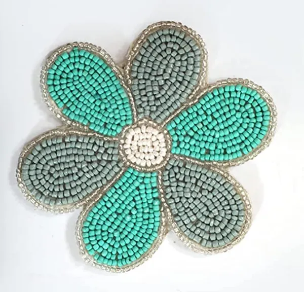 Green_Beaded_Printed_Mutlticolor_Matte_Finish_Coasters_For_Cups_And_Dining_Table_|_Set_Of_4_|_Sea_Green_Flower_Pattern