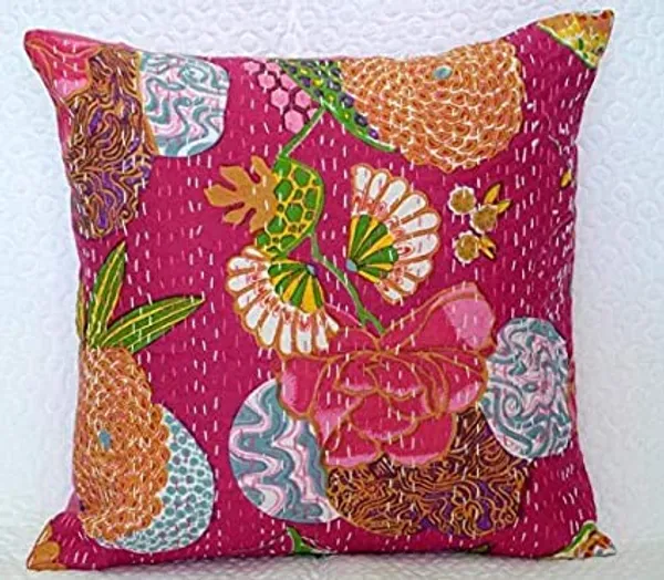 Multi_Cotton_Kantha_Embroidery_Pillow/Sofa_Cushion_Cover_For_Bedroom,_Living_Room,_Office_(16X16-Inches)_-_Set_Of_1_Pink