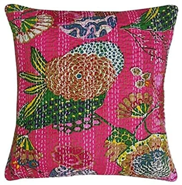 Multi_Cotton_Kantha_Embroidery_Pillow/Sofa_Cushion_Cover_For_Bedroom,_Living_Room,_Office_(16X16-Inches)_-_Set_Of_1_Pink