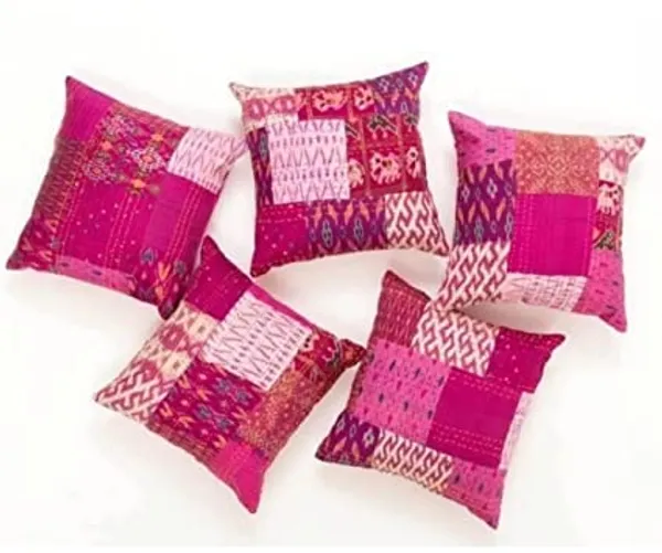 Multi_Kantha_Embroidery_Silk_Cushion_Nd_Pillow_Covers_(16_X16_Inch)_For_Sofa_Bedroom_Bedroom,_Living_Room,_Office_(Multicolor,_Dark_Pink)_Pack_Of_5