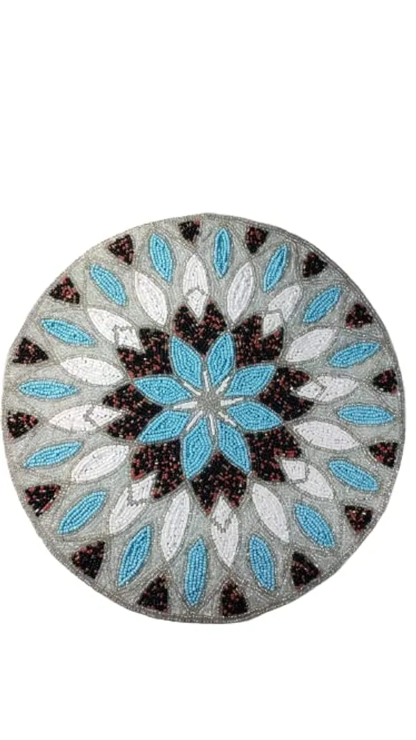 Firozi_Poleyster_Placemats,_Beaded_Design,14_Inch_Multicolor_Rounded_Pattern,_Best_For_Bed-Side_Table/Center_Table,_Dining_Table/Shelves