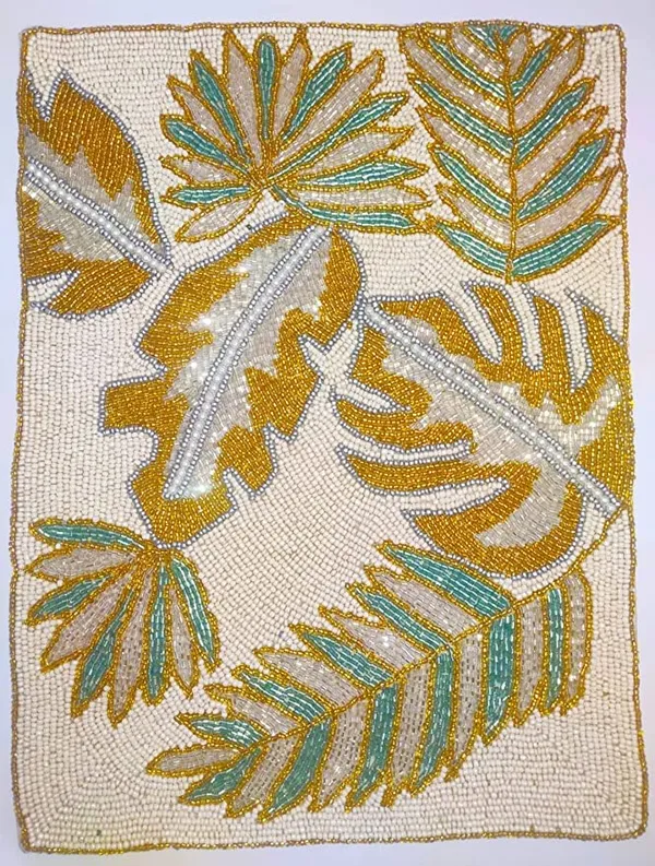 Firozi_Beaded_Placemats_With_A_14_Inch_Gloden_Leaf_Pattern_And_A_Beaded_Design_Work_Best_On_Dining_Tables_And_Bedside_Tables.