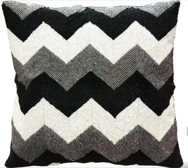 Multicolor_Beautiful_Satin_400_Tc_Printed_Cushions_&_Pillows_Case_Beaded_Black_&_White_Zig-Zag_(40.64Cm*40.64_Cm)