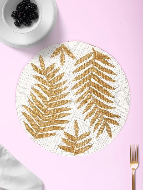 Firozi_Poleyster_Placemats,_Beaded_Design,14_Inch_Gulmohar_Floral_Pattern,_Best_For_Bed-Side_Table/Center_Table,_Dining_Table/Shelves_Pack_Of_2_M0-044