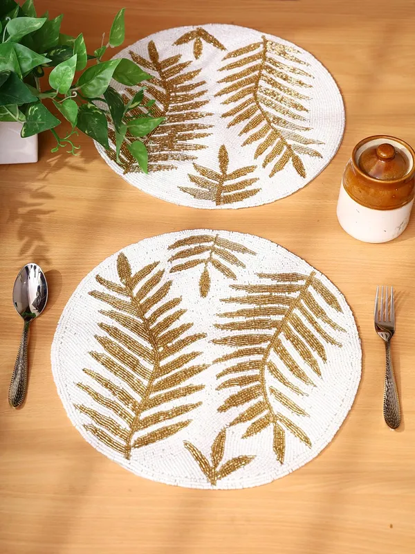 Firozi_Poleyster_Placemats,_Beaded_Design,14_Inch_Gulmohar_Floral_Pattern,_Best_For_Bed-Side_Table/Center_Table,_Dining_Table/Shelves_Pack_Of_2_M0-044