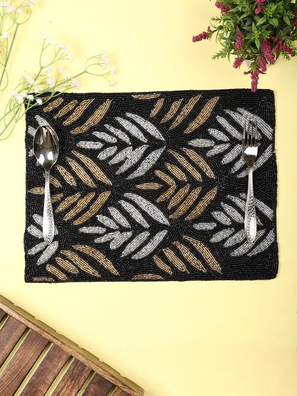 Firozi_Poleyster_Placemats,_Beaded_Design,14_Inch_Gulmohar_Floral_Pattern,_Best_For_Bed-Side_Table/Center_Table,_Dining_Table/Shelves_Pack_Of_2