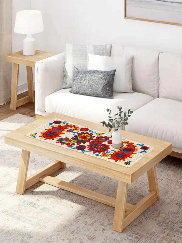 Ceame_Pink_Beaded_Dinning_Table_Runner_Redish_Multi_Floral_Pattern_13*36