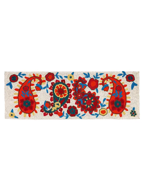 Ceame_Pink_Beaded_Dinning_Table_Runner_Redish_Multi_Floral_Pattern_13*36