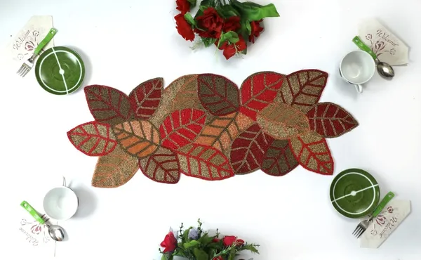 Turquoise_Premium_Handcrafted_Beautiful_Beaded_Dinning_Table_Runner_13/36_Maroon_Leafy_Desgin