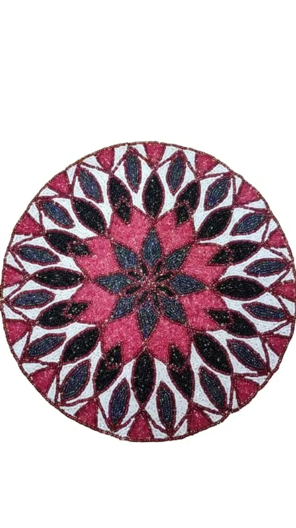 Firozi_Poleyster_Placemats,_Beaded_Design,14_Inch_Multicolor_Round_Pattern,_Best_For_Bed-Side_Table/Center_Table,_Dining_Table/Shelves