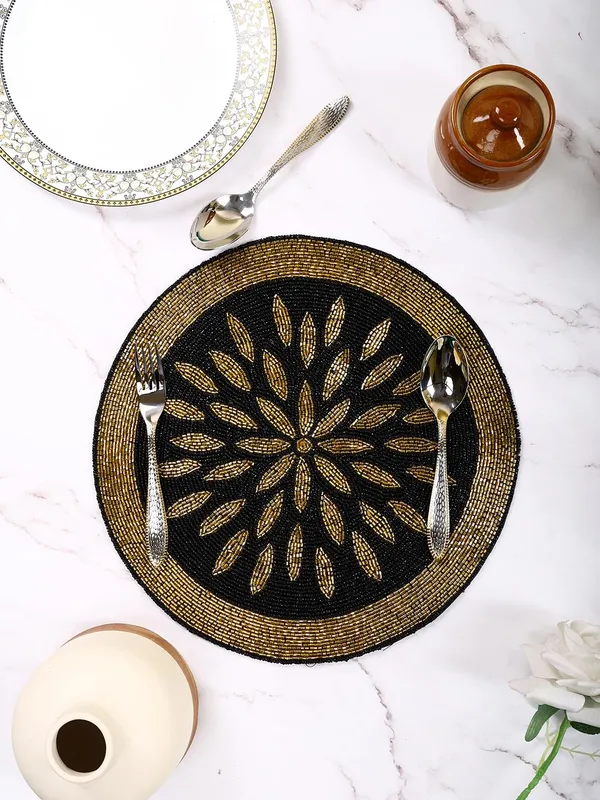 Firozi_Poleyster_Placemats,_Beaded_Design,14_Inch_Gulmohar_Floral_Pattern,_Best_For_Bed-Side_Table/Center_Table,_Dining_Table/Shelves_Pack_Of_2