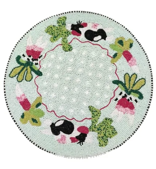 Firozi_Poleyster_Placemats,_Beaded_Design,14_Inchgolden_Floral_Pattern,_Best_For_Bed-Side_Table/Center_Table,_Dining_Table/Shelves