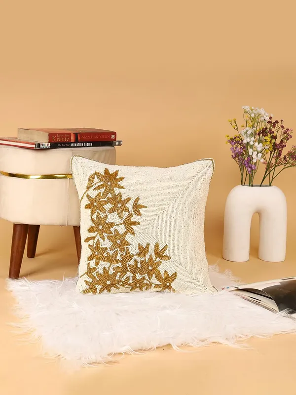 Multicolor_Beaded_Cushion_Covers_Case_Pillowcases_16X16_Inches_Summer_Leaf_Pattern(40X40_Cms)_Throw_Pillow_Sham_Floral_Cushion_Covers_For_Sofa_Couch_Bed_Chair_Pack_Of_1