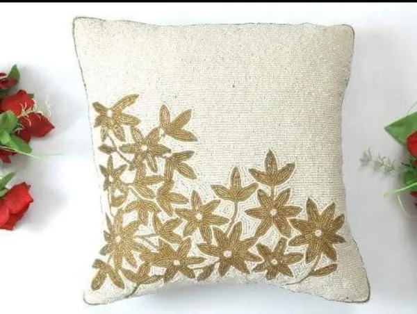 Multicolor_Beaded_Cushion_Covers_Case_Pillowcases_16X16_Inches_Summer_Leaf_Pattern(40X40_Cms)_Throw_Pillow_Sham_Floral_Cushion_Covers_For_Sofa_Couch_Bed_Chair_Pack_Of_1