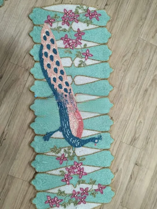 Multicolor_Premium_Handcrafted_Beautiful_Beaded_Dinning_Table_Runner_13"_X_36"_Inches_Multi_Coloured_Peacock_Table_Runner_Fully_Beaded