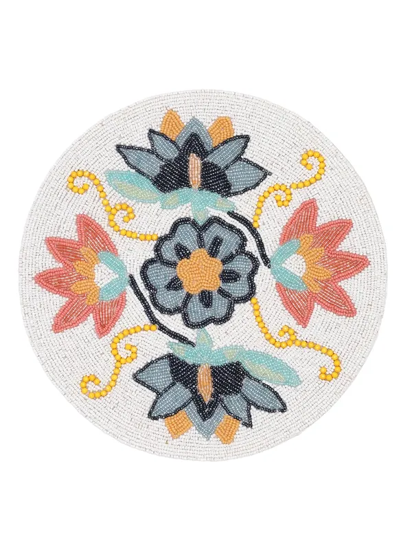 Firozi_Poleyster_Placemats,_Beaded_Design,14_Inch_Gulmohar_Floral_Pattern,_Best_For_Bed-Side_Table/Center_Table,_Dining_Table/Shelves_Pack_Of_2
