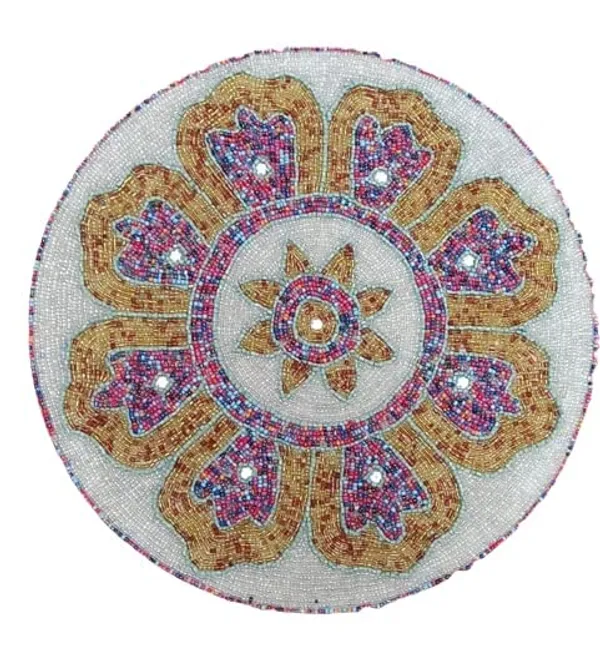 Firozi_Poleyster_Placemats,_Beaded_Design,14_Inch_Brown_Round_Pattern,_Best_For_Bed-Side_Table/Center_Table,_Dining_Table/Shelves