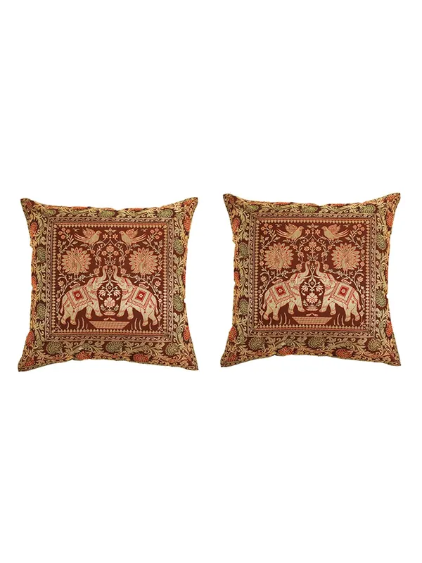 Multi_Silk_Brocade_Embroidery_Silk_Cushion_Nd_Pillow_Covers_(16_X16_Inch)_For_Sofa_Bedroom_Bedroom,_Living_Room,_Office_(Multicolor_Red)_Pack_Of_5_Double_Elephant_Pattern