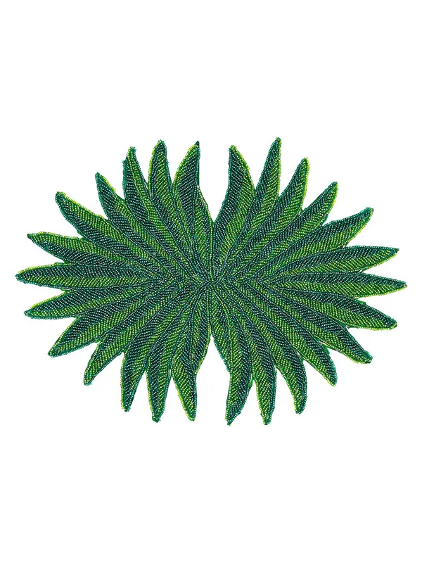 Firozi_Poleyster_Placemats,_Beaded_Design,14_Inch_Green_Leaf_Emb._Pattern,_Best_For_Bed-Side_Table/Center_Table,_Dining_Table/Shelves