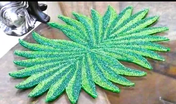 Firozi_Poleyster_Placemats,_Beaded_Design,14_Inch_Green_Leaf_Emb._Pattern,_Best_For_Bed-Side_Table/Center_Table,_Dining_Table/Shelves