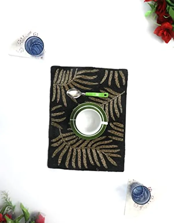 Black_&_Gold_Awesome_Washable_Floral_Cotton_Cloth_Designer_Jacquard_Vintage_Placemat_For_Dining_Room_(Square_Mats-_14"_X_12")-_Black_&_Gold_Square