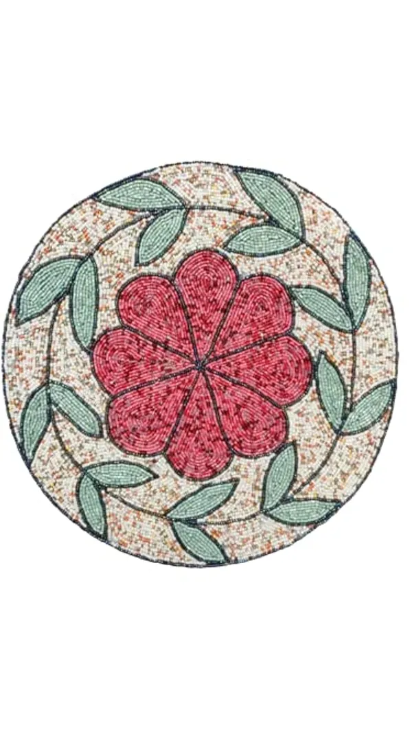 Firozi_Poleyster_Placemats,_Beaded_Design,14_Inch_Floral_Pattern,_Best_For_Bed-Side_Table/Center_Table,_Dining_Table/Shelves