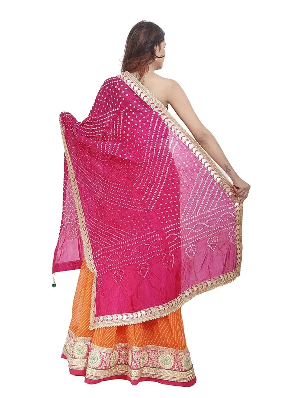 Dupion_Silk_Readymade_Lehenga_Choli_Lehanga_Lahriya_Nd_Dupptta_Bhandhej_Top_For_Women