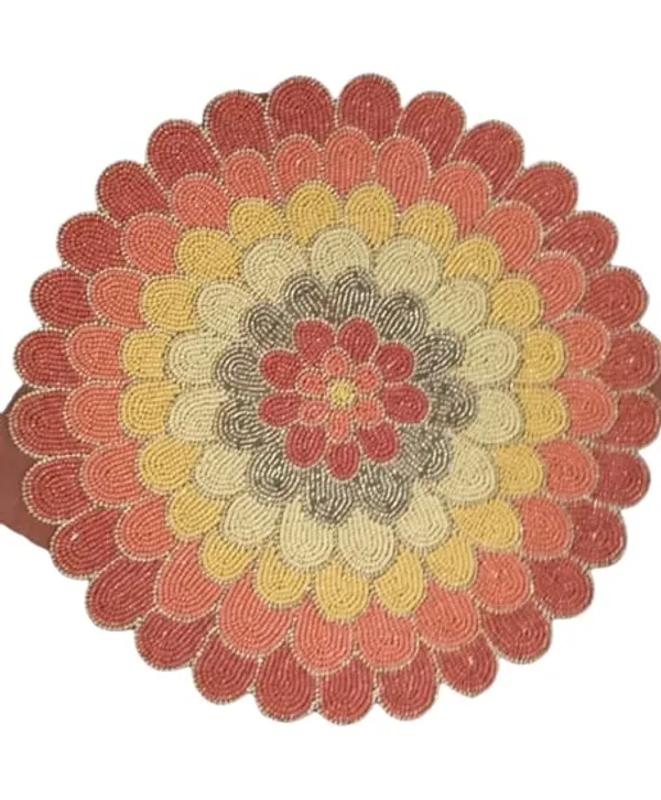 Firozi_Poleyster_Placemats,_Beaded_Design,14_Inch_Rangoli_Pattern,_Best_For_Bed-Side_Table/Center_Table,_Dining_Table/Shelves