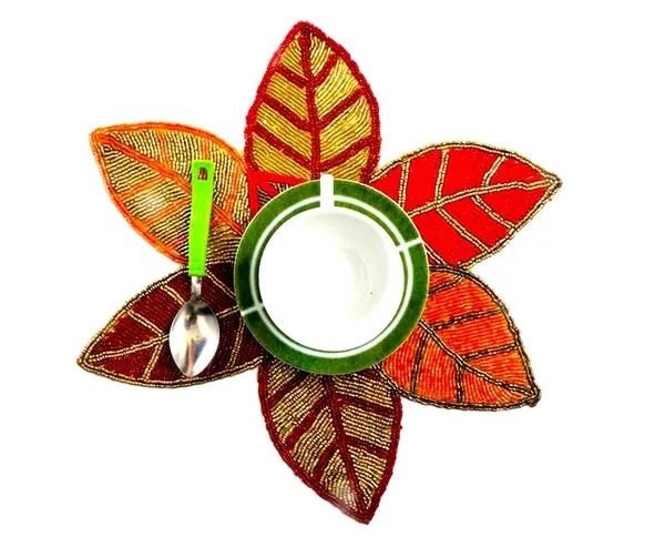 Maroon_Poleyster_Placemats,_Beaded_Design,14_Inch_Red_Leaf_Pattern,_Best_For_Bed-Side_Table/Center_Table,_Dining_Table/Shelves