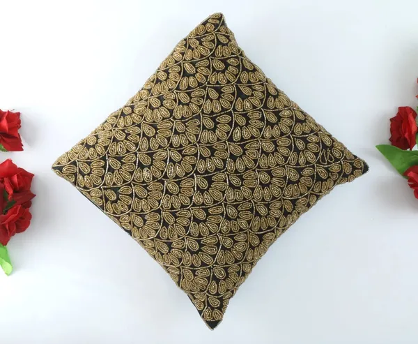 Multicolor_Printed_Cushions_&_Pillows_Case_Beaded_All_Over_Pattern_(40.64_Cm*40.64_Cm)_Black_&_Golden