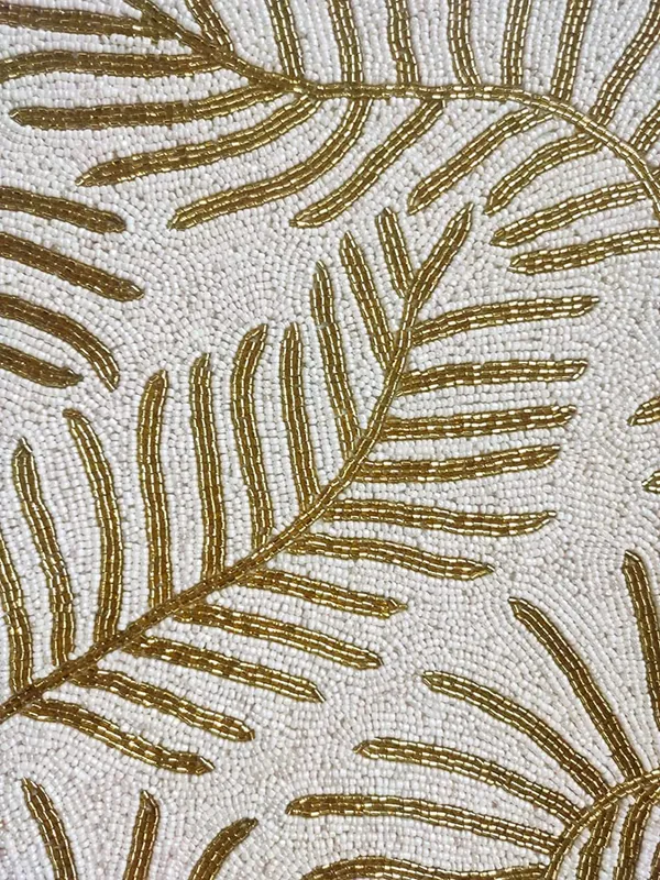 Firozi_Poleyster_Placemats,_Beaded_Design,14_Inch_White_Gloden_Leaf_Best_For_Bed-Side_Table/Center_Table,_Dining_Table/Shelves
